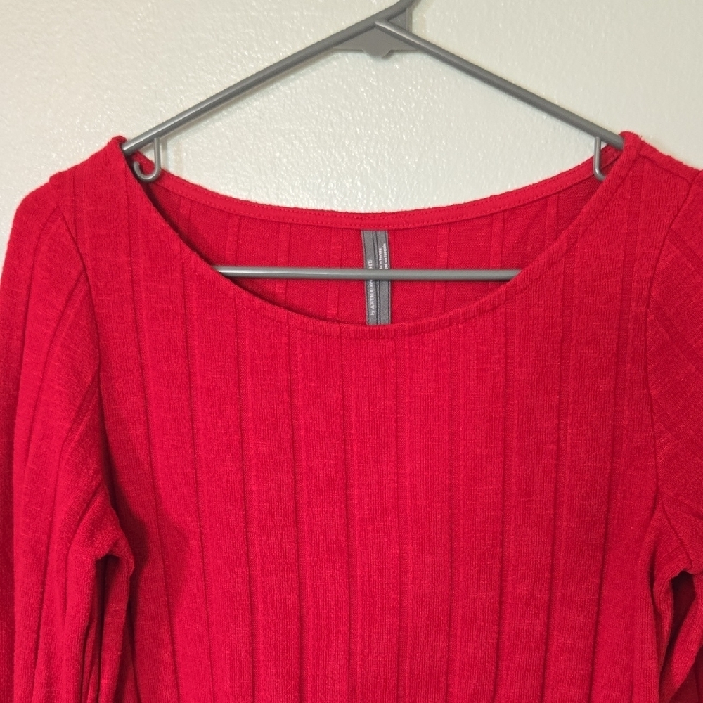 Anthropologie | Red Rib Knit Long Sleeve Sweater Top Size Medium